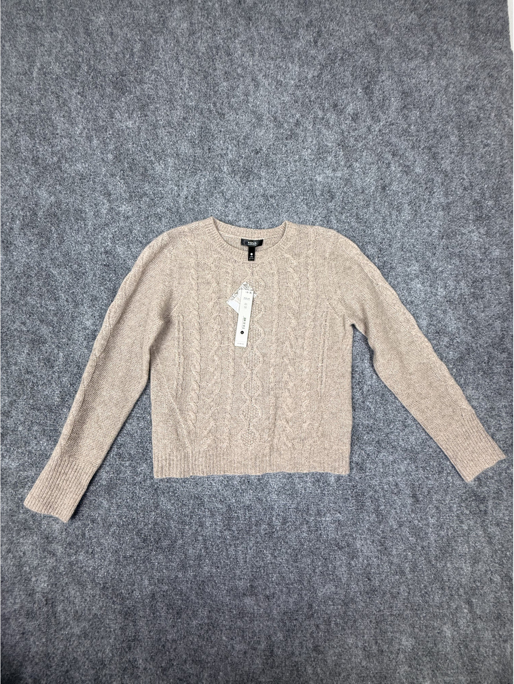 AQUA Cashmere Cable Knit Sweater Wheat Large